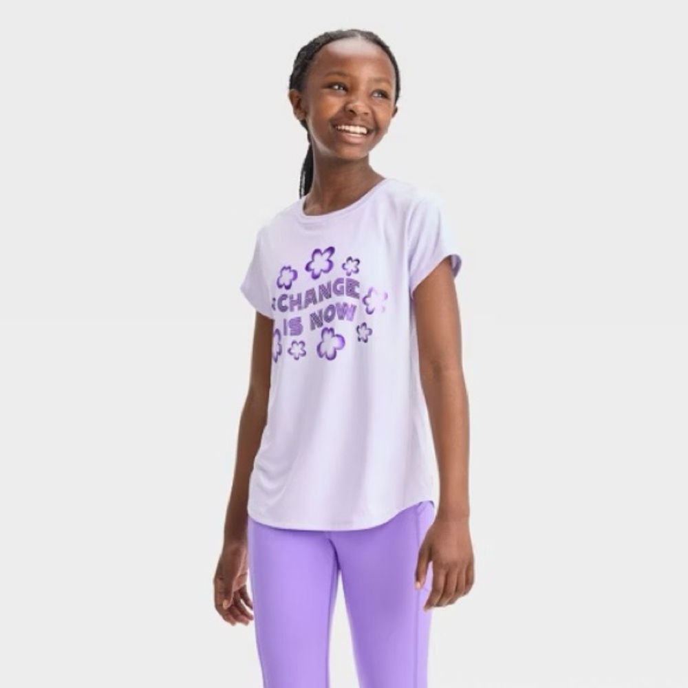 All in Motion Girls “Change is Now” Active Tee - Purple, M (8)